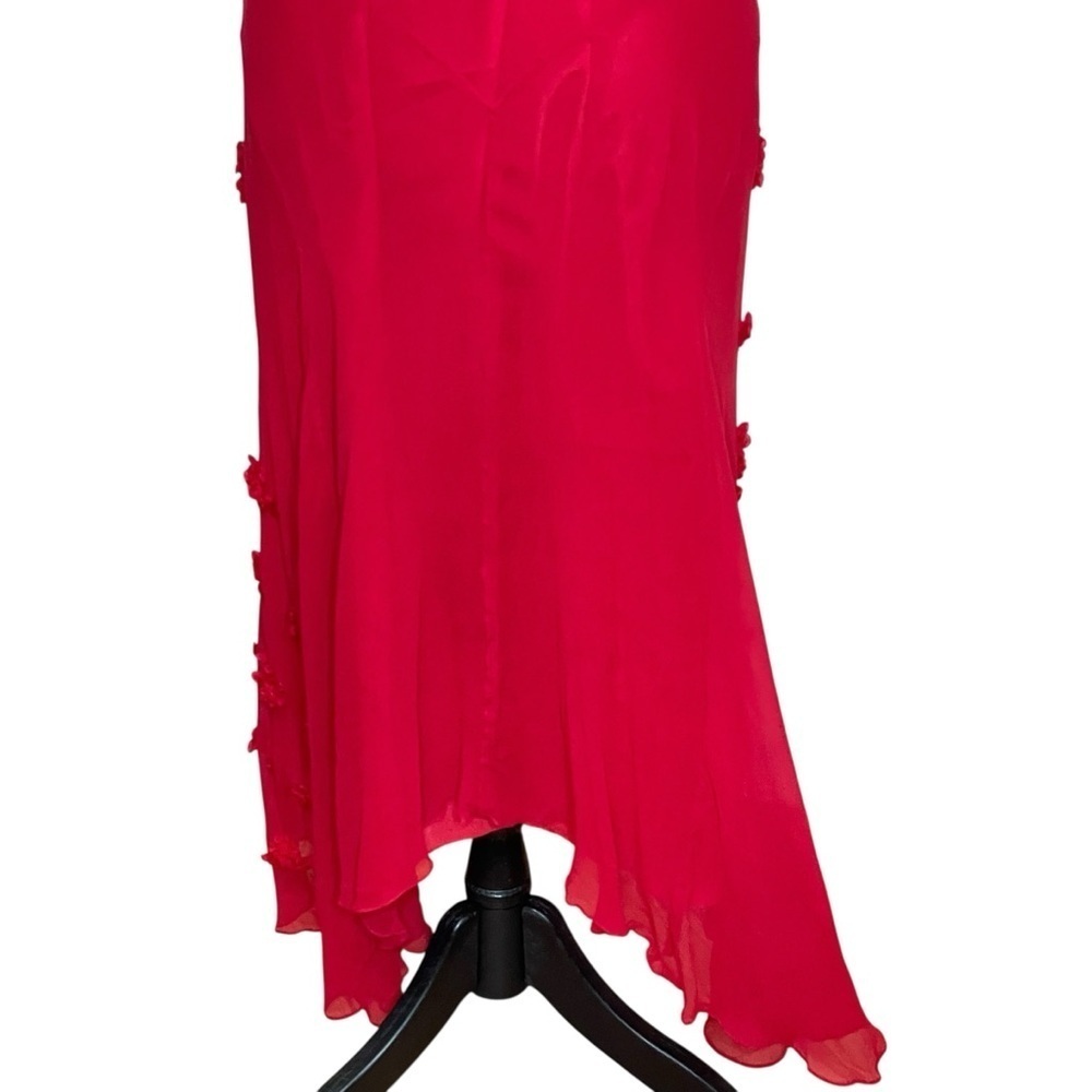 I.C.E 90’s Vtg. y2K Silk, Fairy Red Sleeveless Dress Floral Accents size 10 - Picture 9 of 16